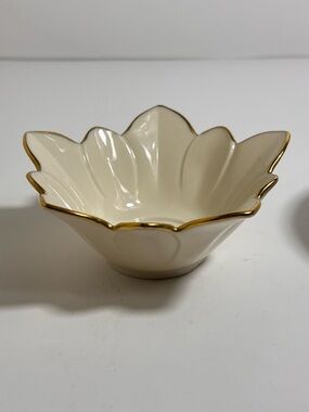 VTG Lenox Ivory Fine China Flower Votive Holder Candy Dish 24K Gold Edging